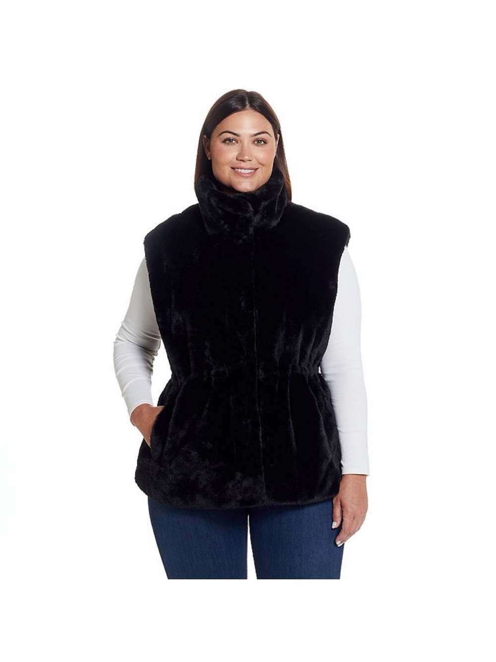 Catherine Malandrino Black Faux Fur Sleeveless Vest
